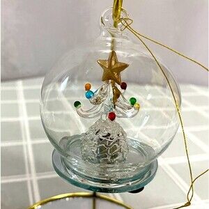 Christmas Ornament Hanging Ball Spun Glass Tree Colored Balls & Gold Star